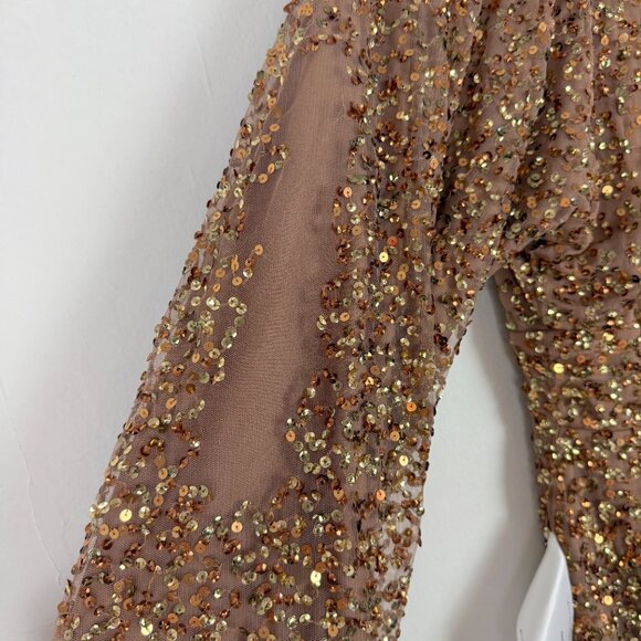 NWT Mac Duggal #10791 Long Sleeve V-Neck Sequin Gown Dress Bronze Size 2 NEW - Picture 10 of 16